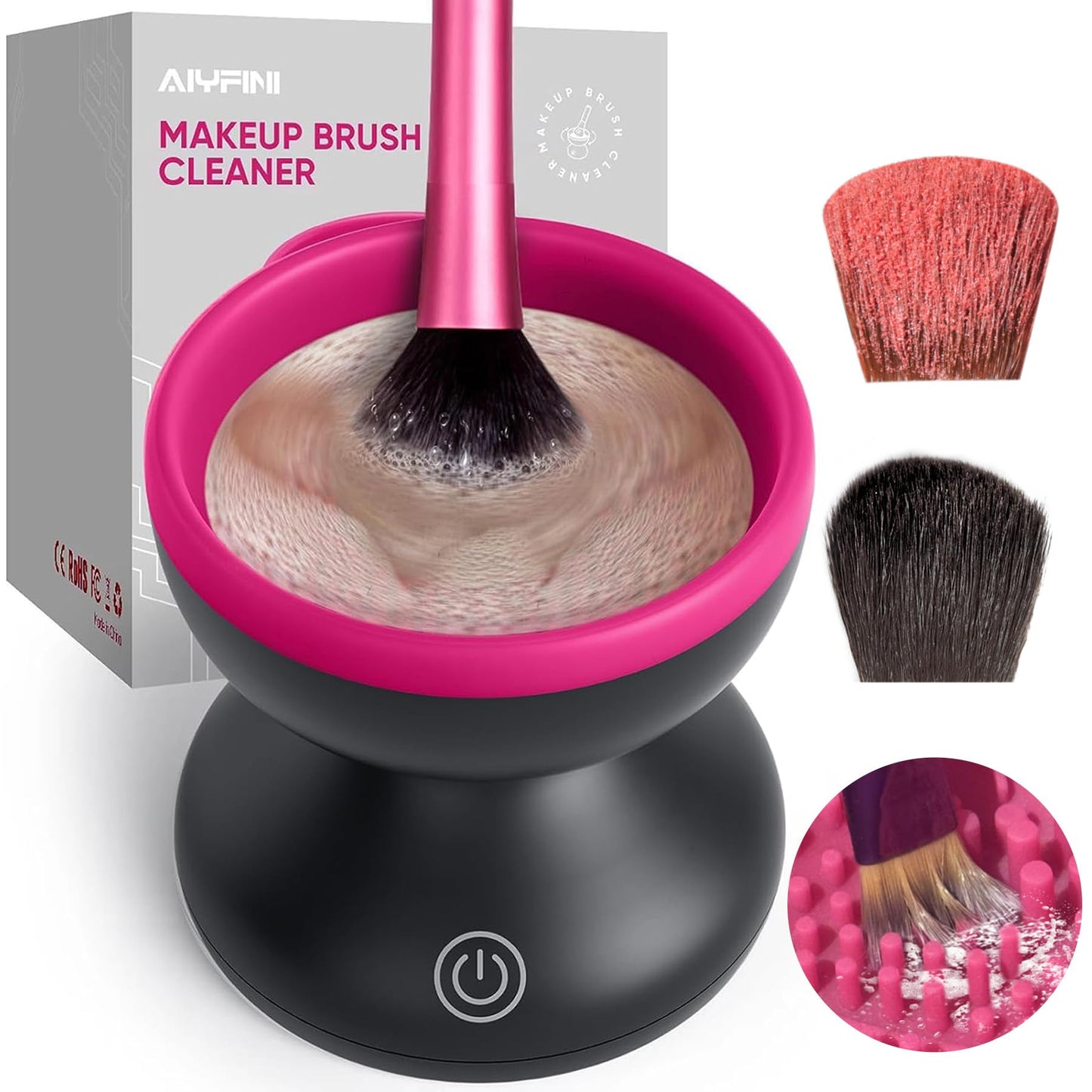 Alyfini Electric Makeup Brush Cleaner Machine, Powerful Friction Removes Residue on Make up Brushes Set/Sponge/Powder Puffs, Efficient Cleaning