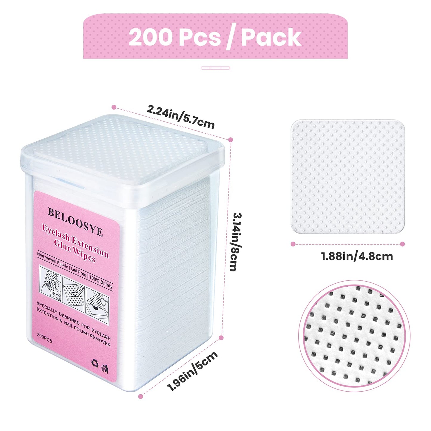 400 PCS Eyelash Extension Glue Wipes,Lint Free Nail Wipes,Super Absorbent Soft Non-woven Fabric Adhesive Nail Polish Remover Wipe, Glue Wiping Cloth