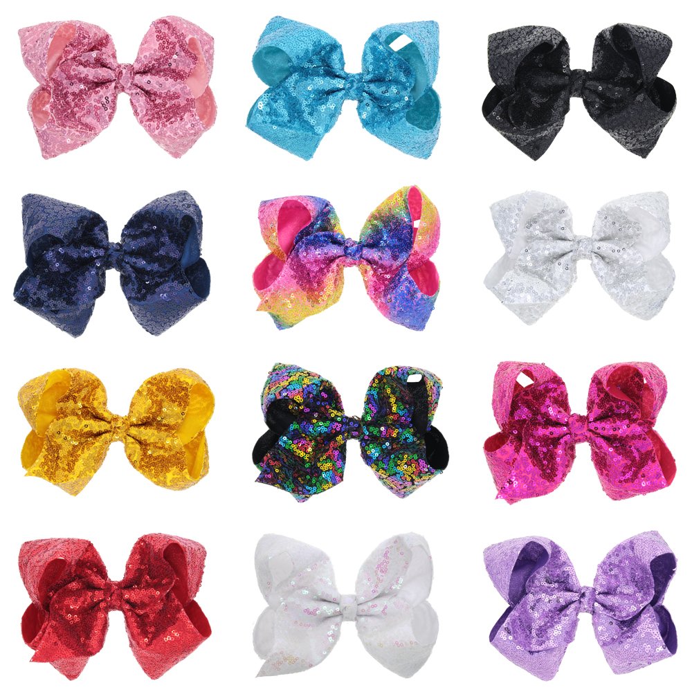 Xansema Hair Accessories: Sequin Large Bows with Alligator Clips for Girls (Red)