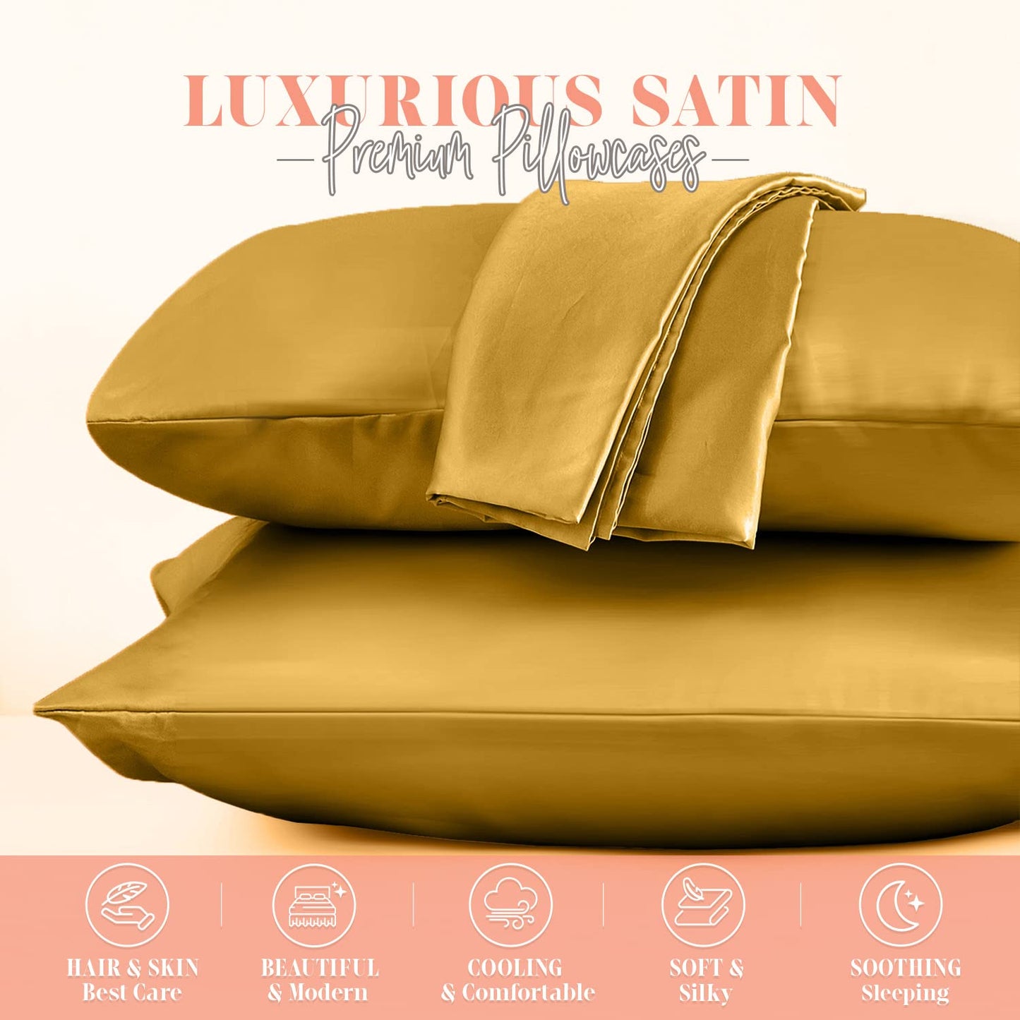 Elegant Comfort Silky and Luxurious 2-Piece Satin Pillowcase Set for Healthier Skin and Hair, Hidden Zipper Closure and Beautifully Packaged, Satin