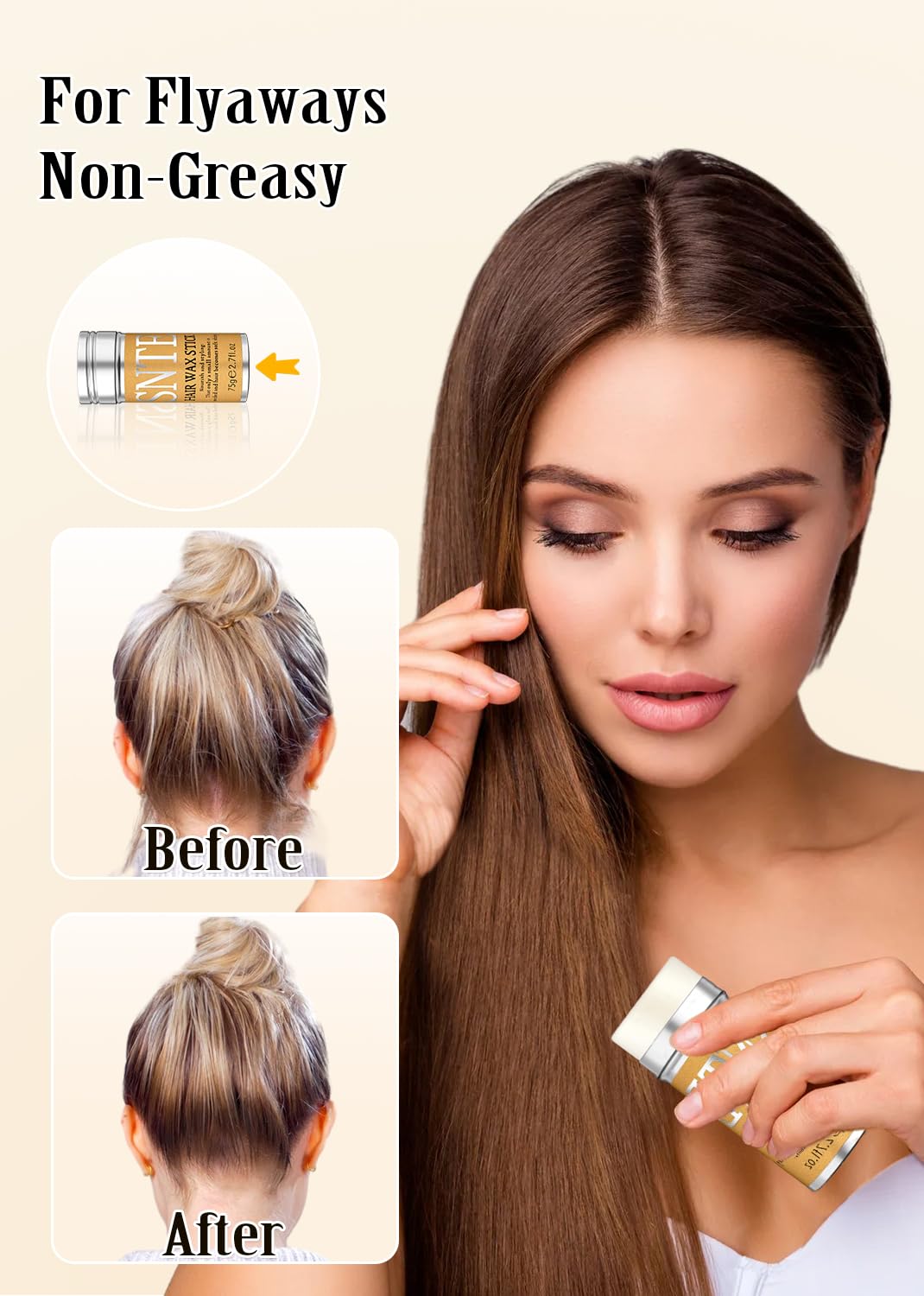 Slick Back Hair Brush & Hair Wax Stick Set - Frizz Control & Flyaway Smoothing - Sleek Ponytails, Buns, Edges - Styling Cream/Gel/Balm/Pomade Stick Beauty and Personal Care Samnyte