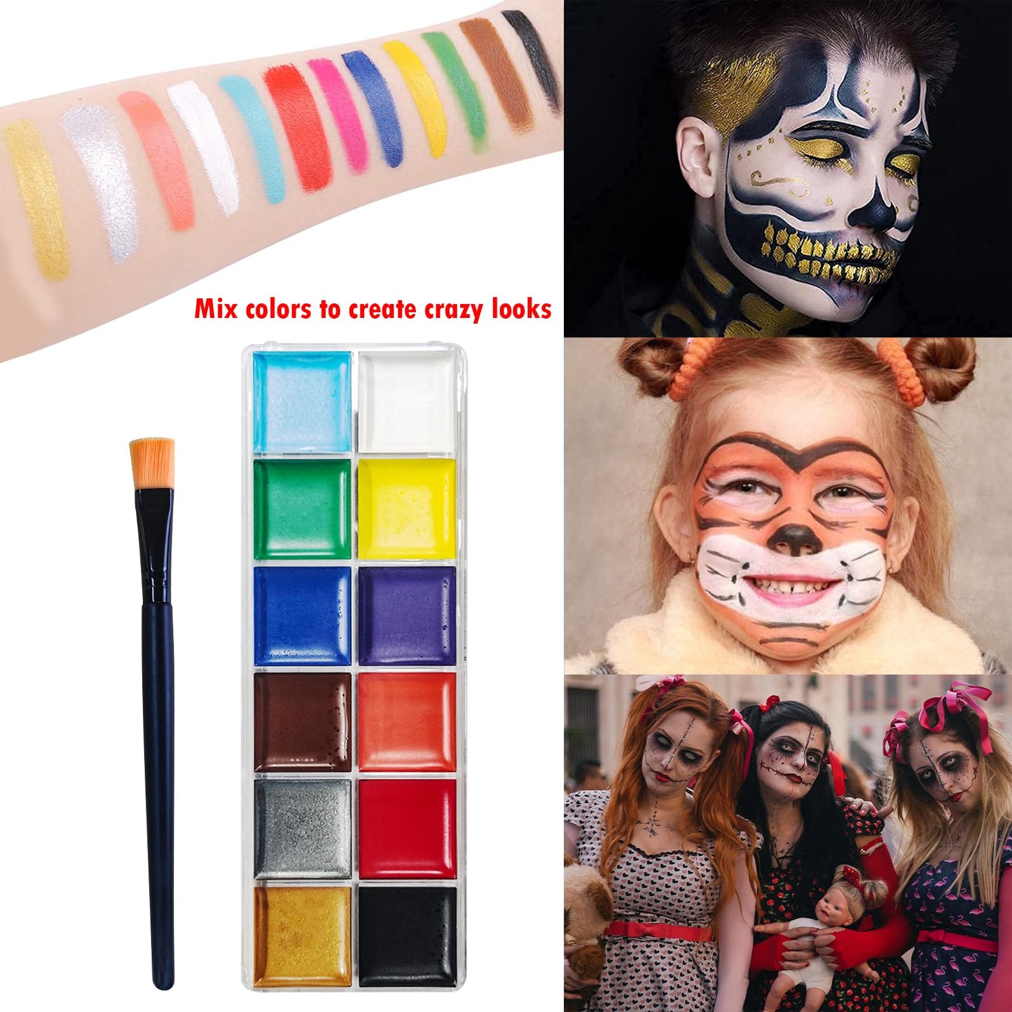 Professional Halloween SFX Special Effects Makeup Kits, Fake Blood, Scab Coagulated Blood Gel, 12 Colors Face Body Paint, Wound Modeling Scar Wax