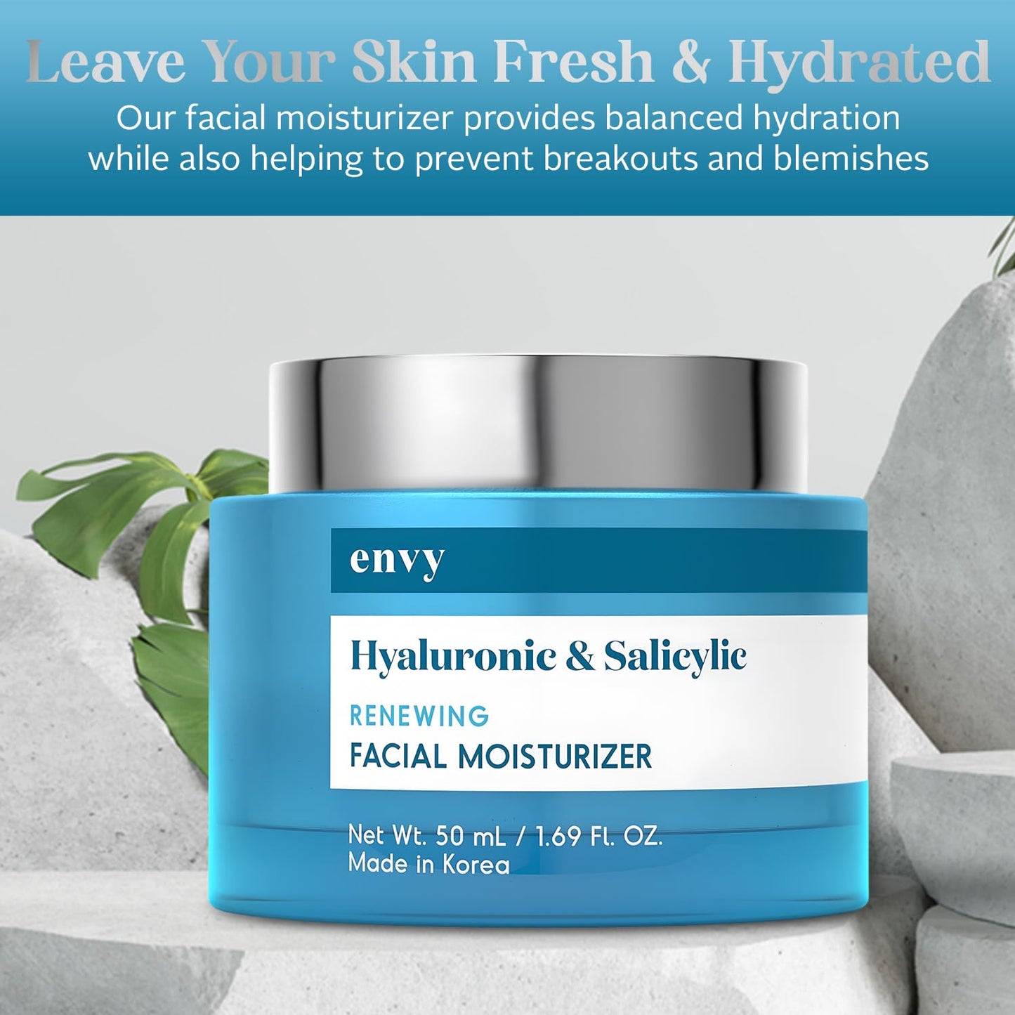 Envy Hyaluronic & Salicylic Acid Face Moisturizer Cream - Hydrating, Acne Scar Reduction & Anti-Aging Day Cream - Dermatologist Tested, Clean Beauty