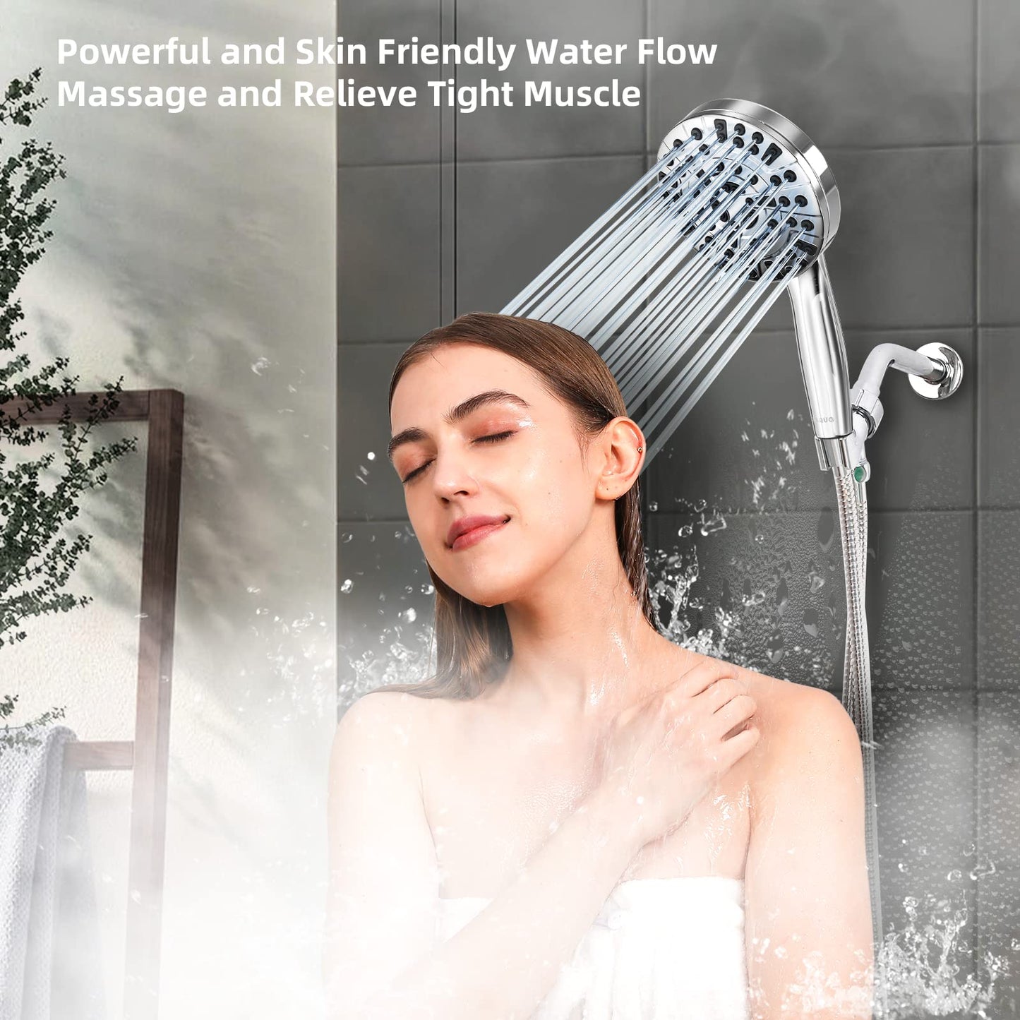 BESAQUO High Pressure Handheld Shower Head – 10 Functions, Pause Mode, Power Wash, 6.5ft Hose & Metal Bracket, Leakproof