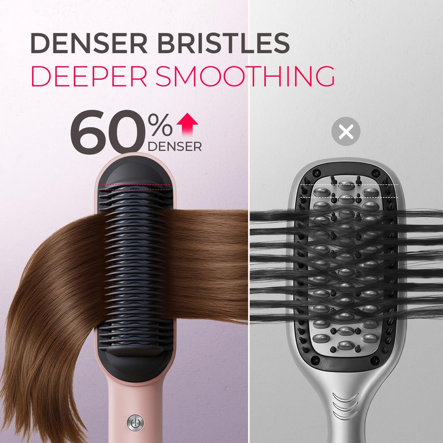TYMO Ring Hair Straightener Brush - Hair Straightening Iron with Built-in Comb, 20s Fast Heating & 5 Temp Settings & Anti-Scald, Perfect