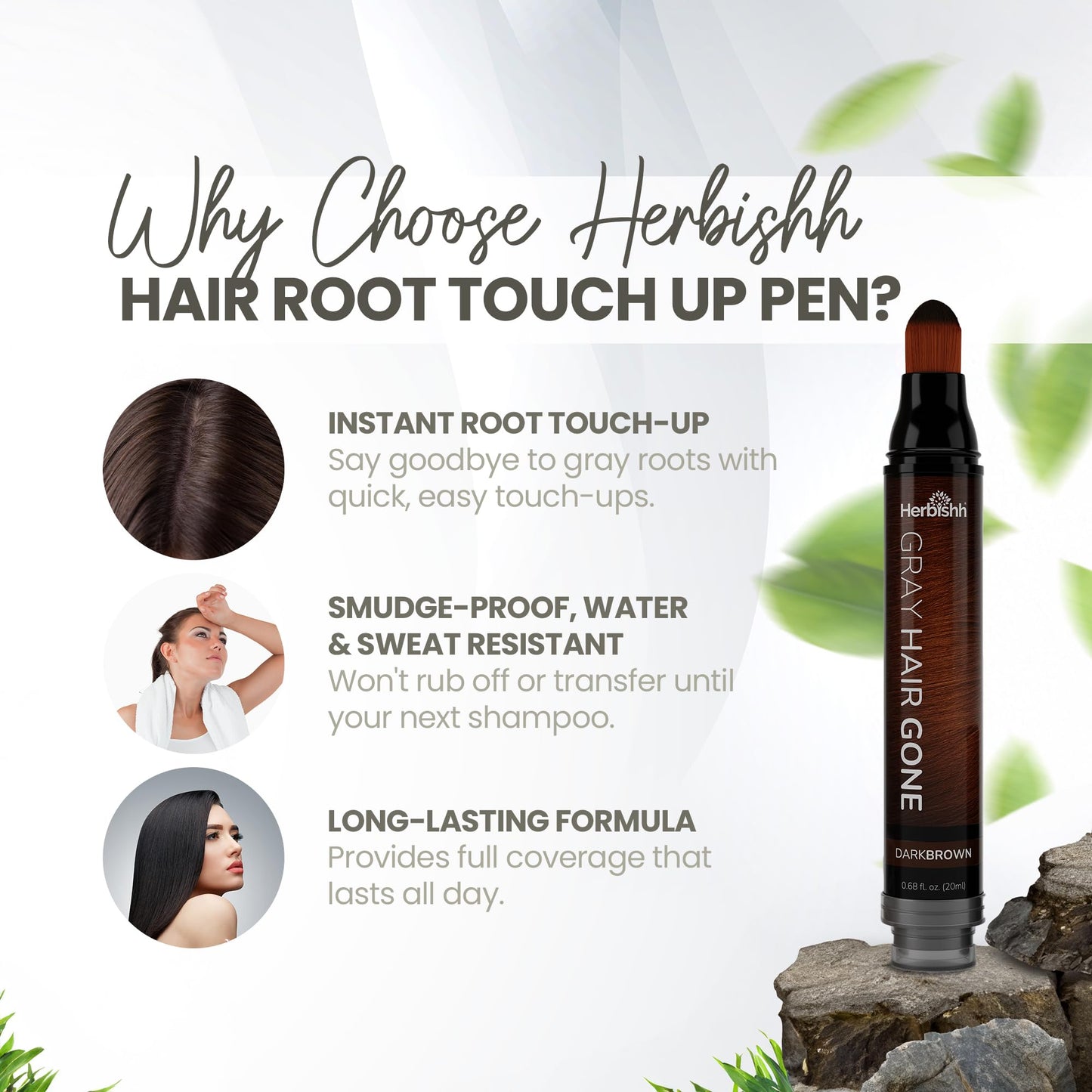 Herbishh Hair Root Touch-up Pen, Instant Gray Coverage & Hair Loss Cover up, Concealer for Thin Hairlines, Water Resistant & Semi Permanent Smudge