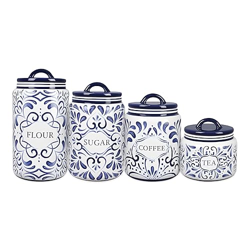 Young's Inc. 4 Pcs Set Talavera Ceramic Canisters- Storage Container for Kitchen and Bathroom - Beautiful Home Decor Accent to Store Food, Coffee…