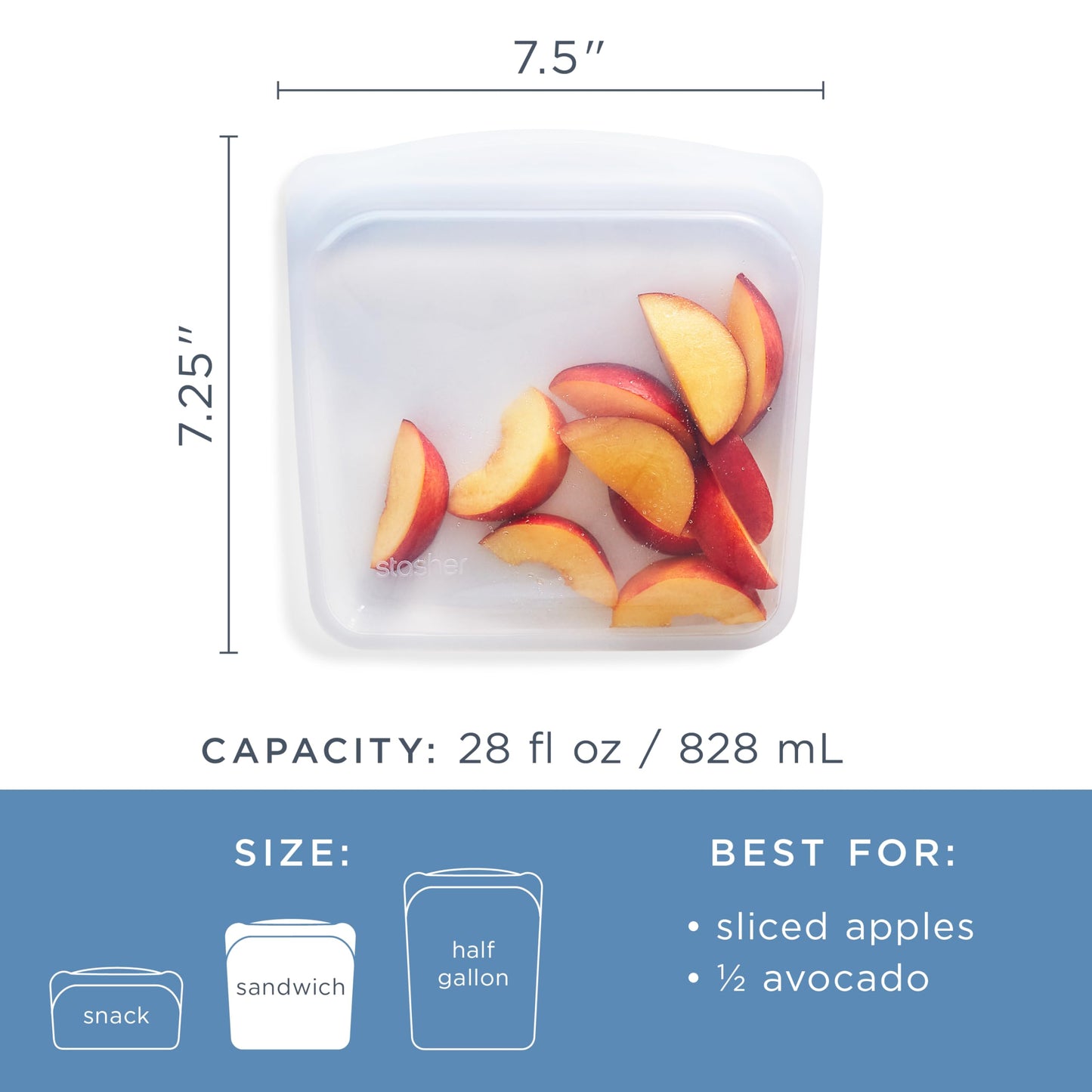 Stasher Silicone Reusable Storage Bag, Sandwich Bags, Reusable Freezer Bag, Microwave, Dishwasher, Oven Safe, Sous Vide, Premium Lunch Container, Eco…