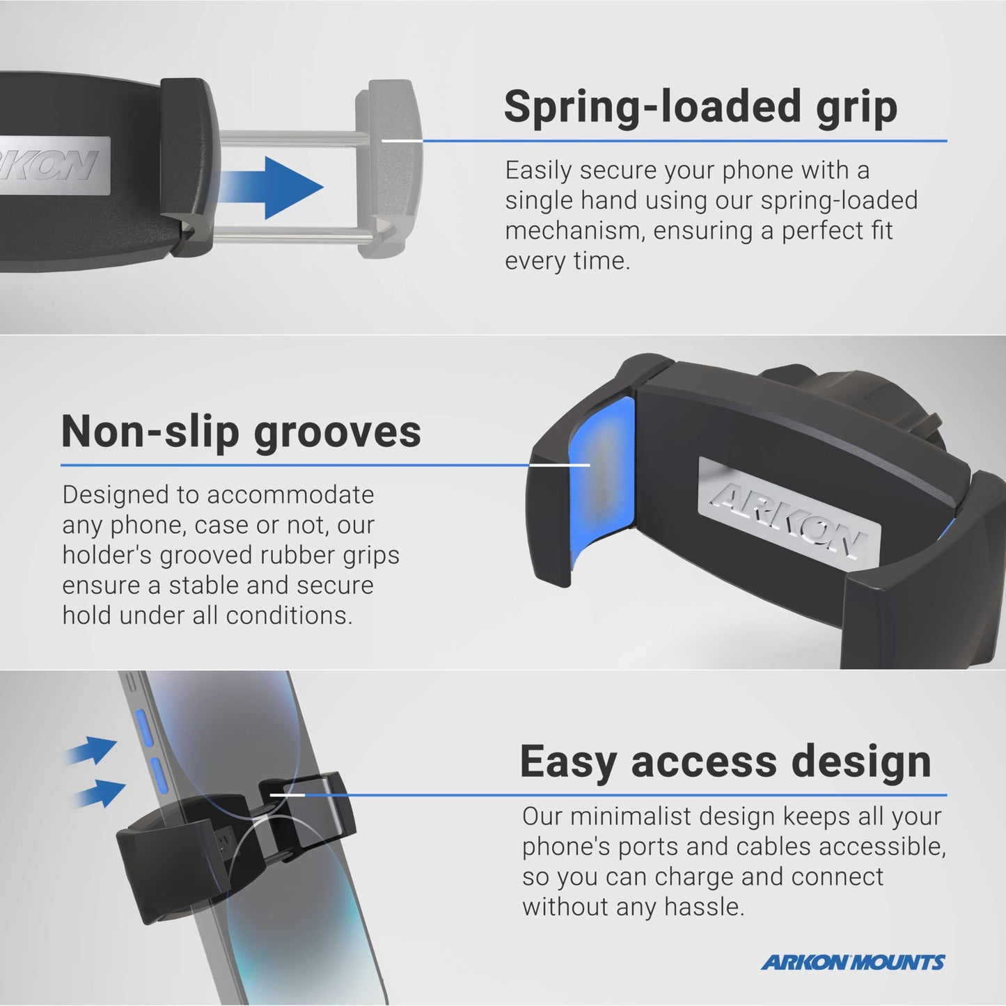 ARKON Mounts Mobile Grip 5 Phone Holder with Clamp Mount | Secure Spring-Loaded Holder | Clamp Phone Mount for Strollers, Treadmills, Bike…