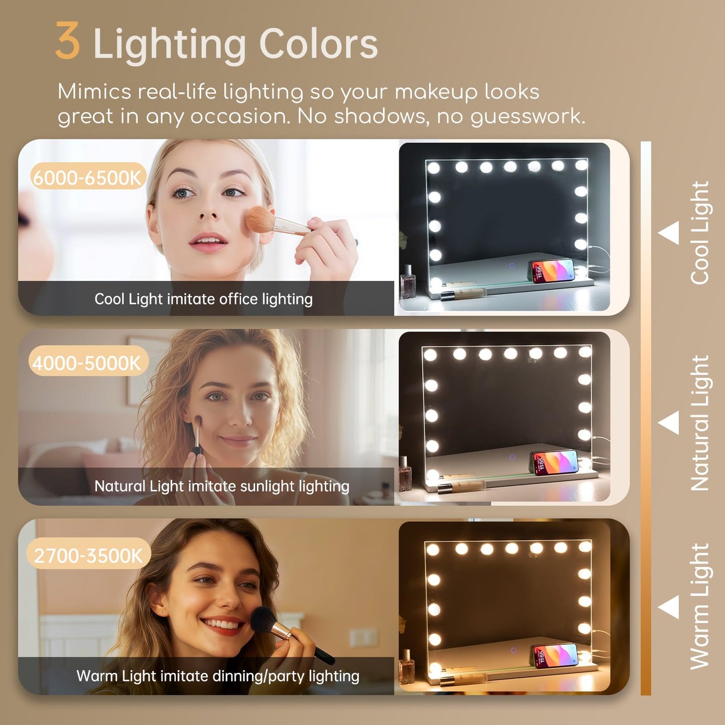 Amifiy Hollywood Vanity Mirror with Lights, 23"x18" Lighted Makeup Mirror with 10x Magnification for Desk/Wall Mount, 15 Led Bulbs, 3 Lighting Modes Beauty and Personal Care Amifiy