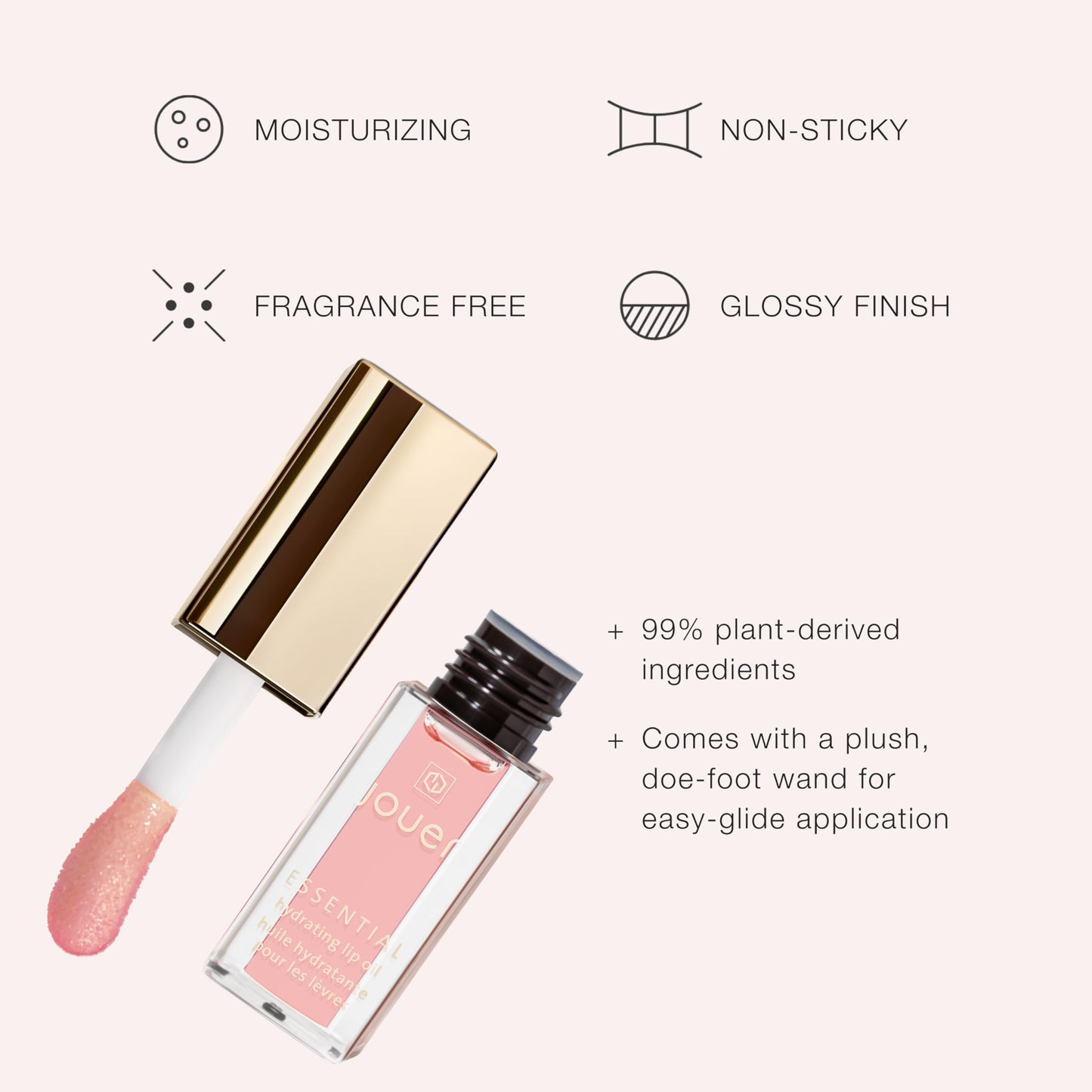 Jouer Essential Hydrating Lip Oil - Natural Shine - 99% Plant-Derived Ingredients - Fragrance Free - Non-Sticky - Nourishes Dry Lips - Paraben, Gluten