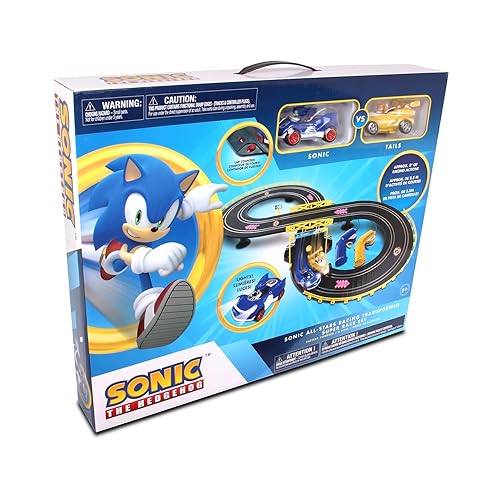 NKOK Sonic & Tails RC Slot Car Set Race Set Vehicle, Black, Cars Rase on Figure-8 Track, Features a Lap Counter, Perfect Item for Kids, Ages 5 and up