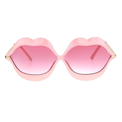 Womens Funky Retro Kissing Lip Frame Party Shade Sunglasses Pink