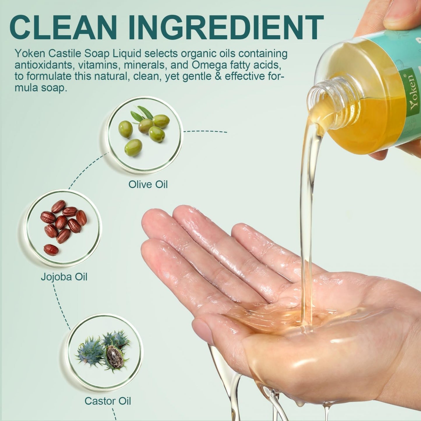 Yoken Pure Castile Liquid Soap 8 Oz Unscented with Organic Oil EWG Verified Beauty and Personal Care Yoken