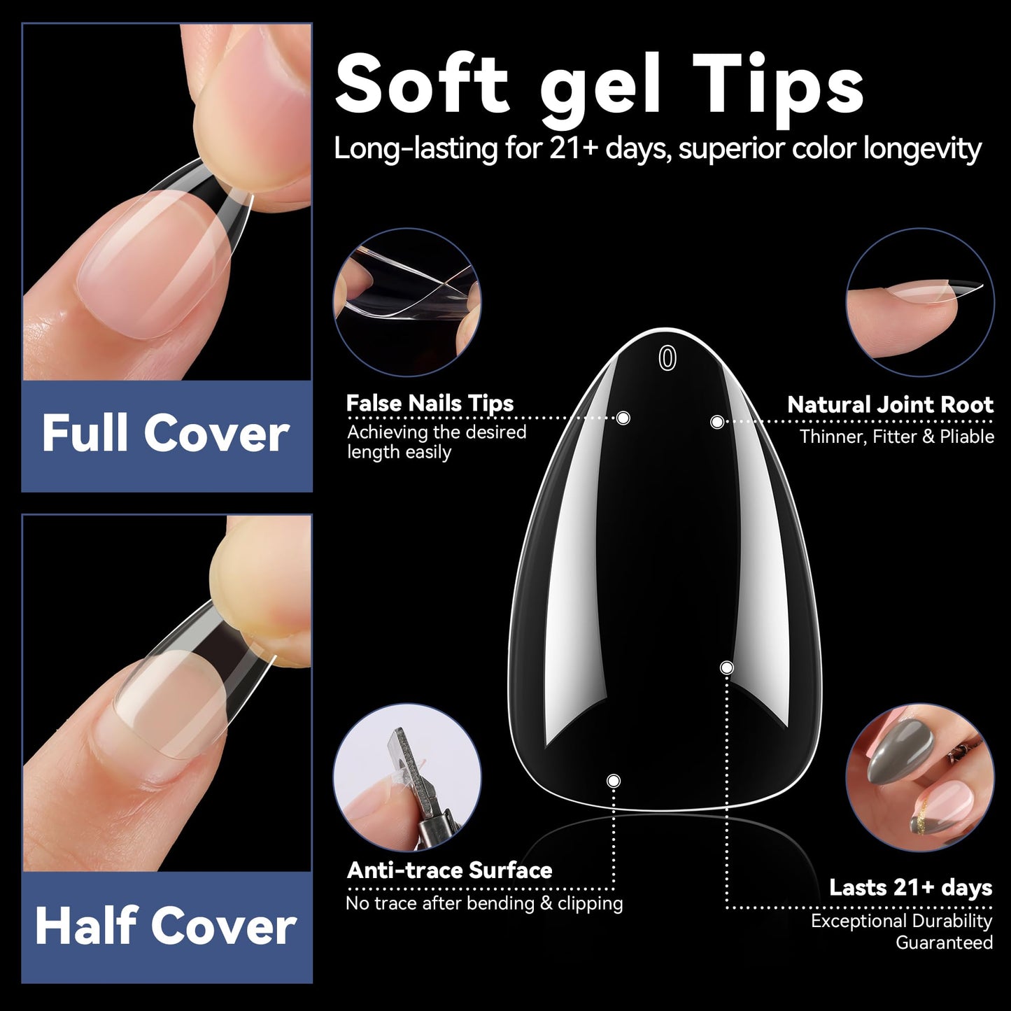 UNA GELLA Short Almond Nail Tips Pre-shape Short Almond Gel Nail Tips 216pcs Press on Nails 12 Sizes Soft Gel Acrylic Clear Fake Full Cover for Nails Beauty and Personal Care UNA GELLA
