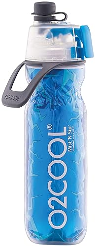 O2COOL Arctic Squeeze Mist 'N Sip Insulated Bottle w/Silicone Spout Cover And Locking Misting Function - 20 oz, Crackle Blue