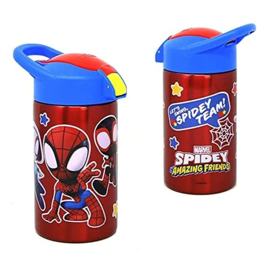 Zak Designs Spidey and Friends Stainless Steel Water Bottle for Kids - Spider-Man Insulated With Push Button Spout, Perfect for School Days and Trips