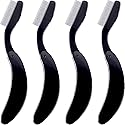 TecUnite 4 Packs Folding Eyelash Comb, Stainless Steel Teeth Eyebrow Comb Lash and Brow Makeup Brush (Black)