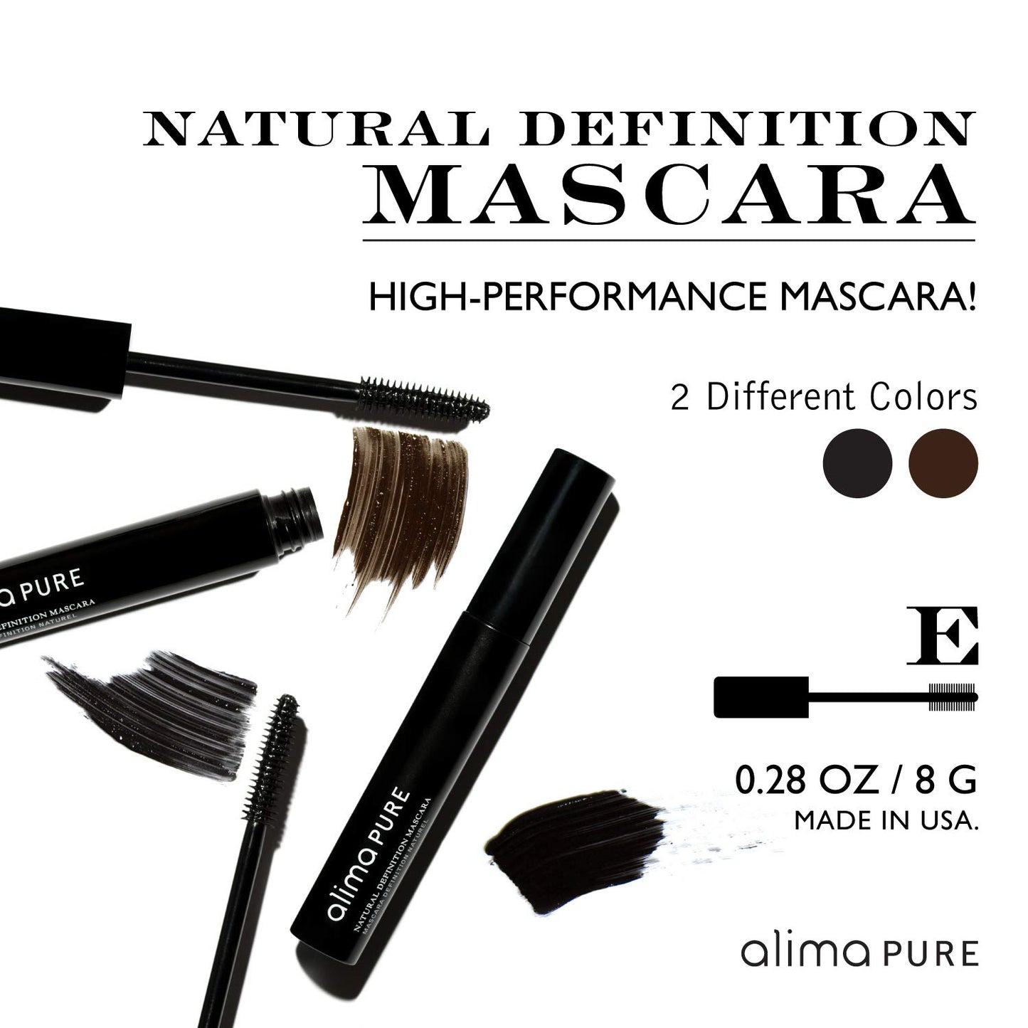 Alima Pure | Natural Definition Mascara | With Jojoba Oil and Beeswax | Eye Makeup | Black Mascara | Mineral Makeup | Black, .28 oz/ 8 g
