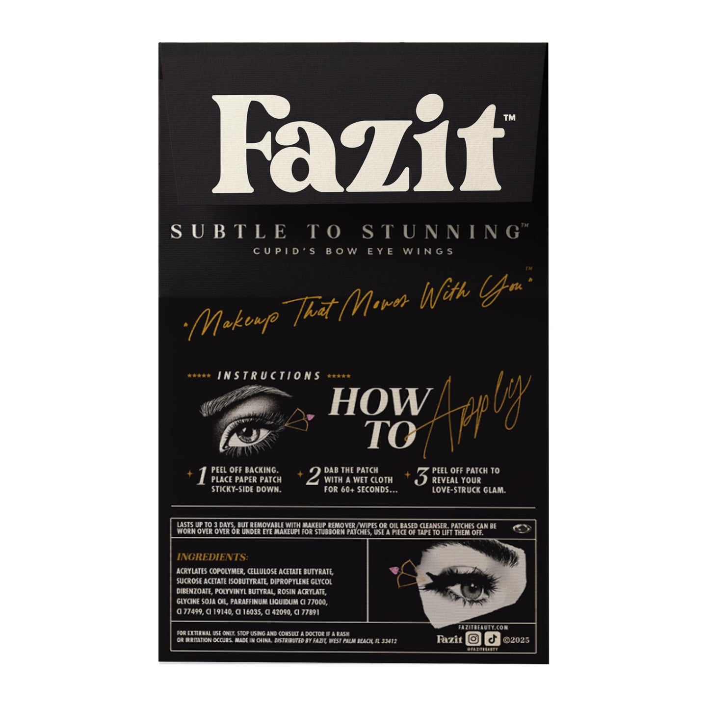 Fazit Makeup Patches - Cupid's Bow Eye Wings - Glow Up Make-Up Patches - Cute Glitter Makeup Accessories For Women - Cosmetic Glitter For Face