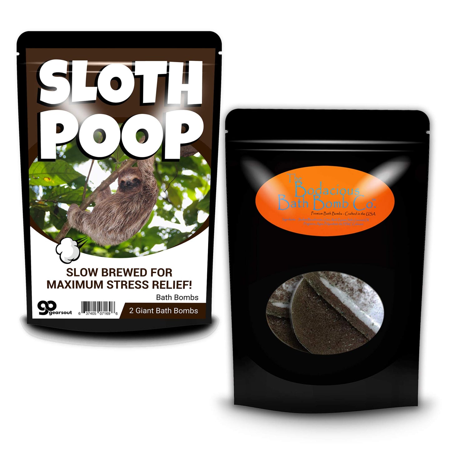 Sloth Poop Bath Bombs - Farting Sloth in Tree - Funny Bath for Kids - XL Root Beer Fizzers, Marbled Brown and White, Handmade in The USA, 2 pk