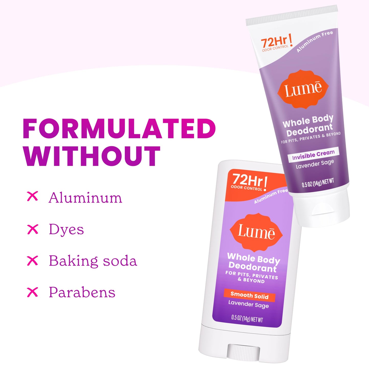 Lume Whole Body Deodorant - Invisible Cream + Solid Stick Mini Bundle - 72 Hour Odor Control - Aluminum & Baking Soda Free, Skin Loving - 0.5 Ounce Beauty and Personal Care Lume