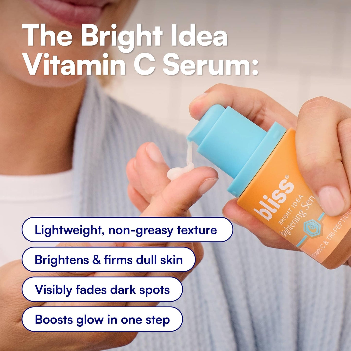 Bliss Vitamin C + Tri-Peptide Face Serum - Stabilized Vitamin C for Dark Spots, Fine Lines & Firmness - Brightening Serum with Collegen Boosting