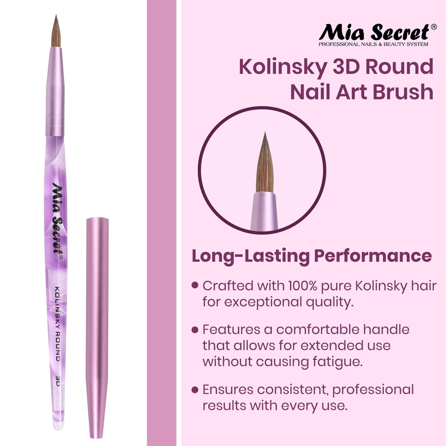 Mia Secret - Nail Brush KOLINSKY ROUND BRUSH ART 3D (Purple) Beauty & Personal Care Mia Secret
