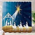 Batmerry Night Christmas Star Decorative Shower Curtain - Bethlehem Scene With Wise Men, Bible Theme - Long Wide Waterproof Washable for Bathroom