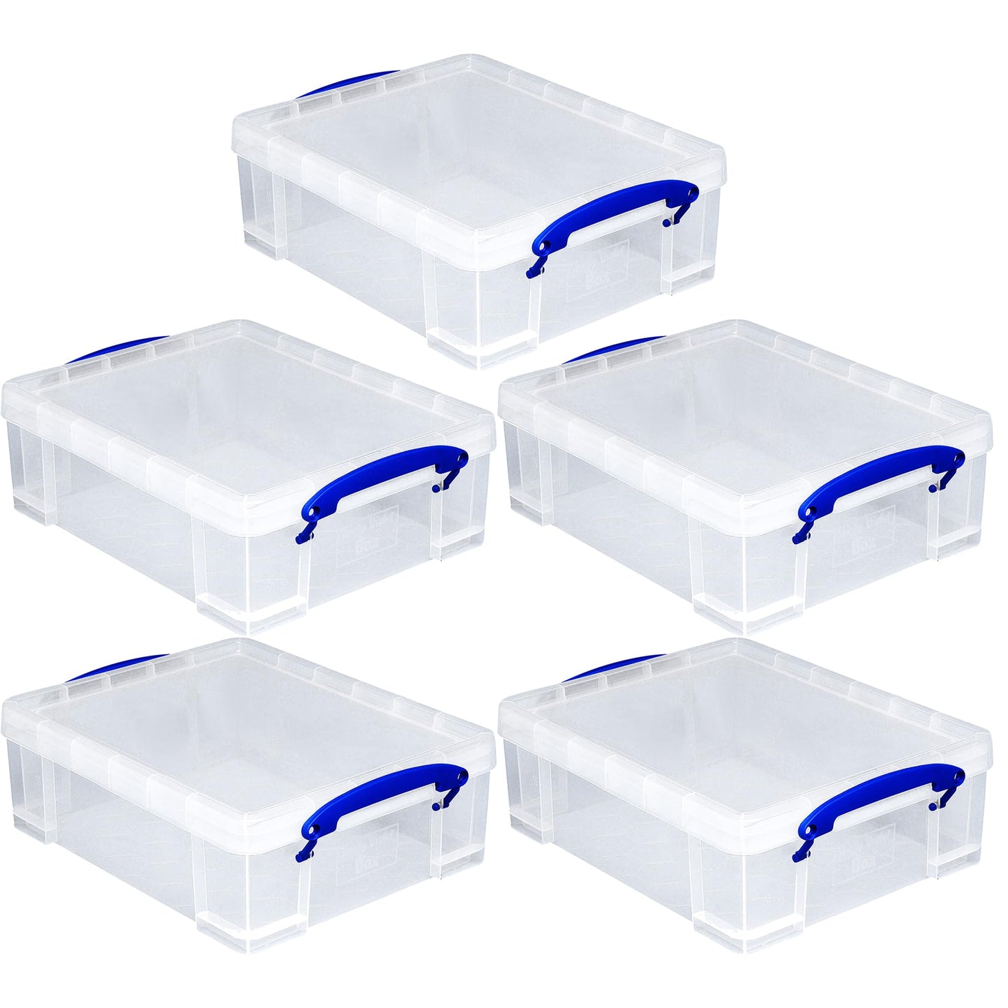 Really Useful Box Stackable 8.1 Liter Plastic Storage Container Bin with Snap Lid & Built-In Clip Lock Handles for Home & Office Organization (5 Pack)