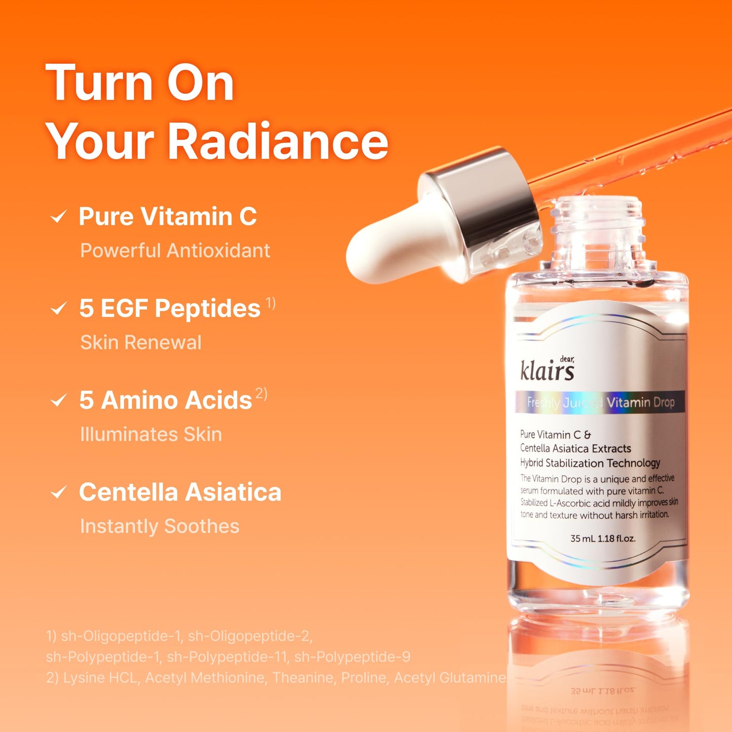 DearKlairs Vitamin C Serum - Korean Brightening Daily Serum with 5% Pure Vitamin C, EGF Peptides & Niacinamide, for Even Skin Tone, Dark Spot Care