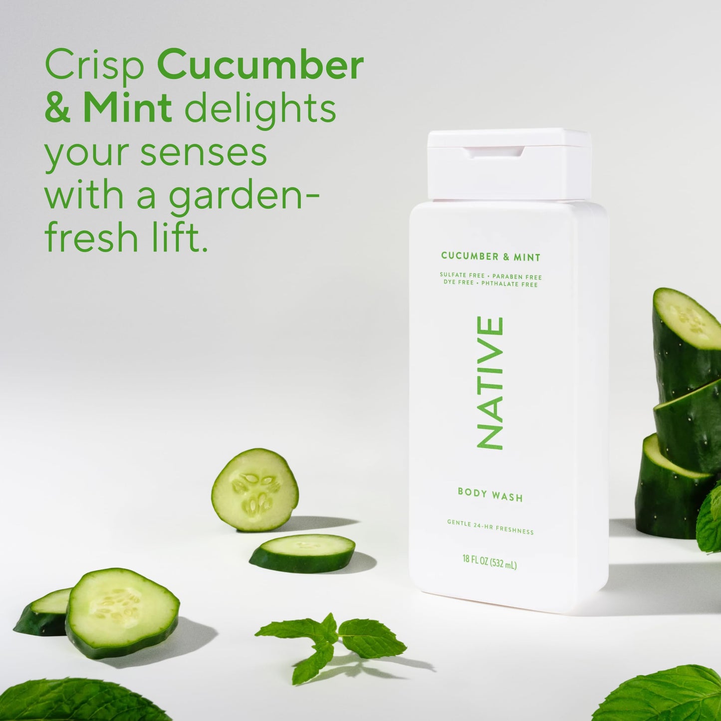 Native Body Wash Contains Naturally Derived Ingredients | For Women & Men, Sulfate, Paraben, & Dye Free Leaving Skin Soft and Hydrated | Cucumber