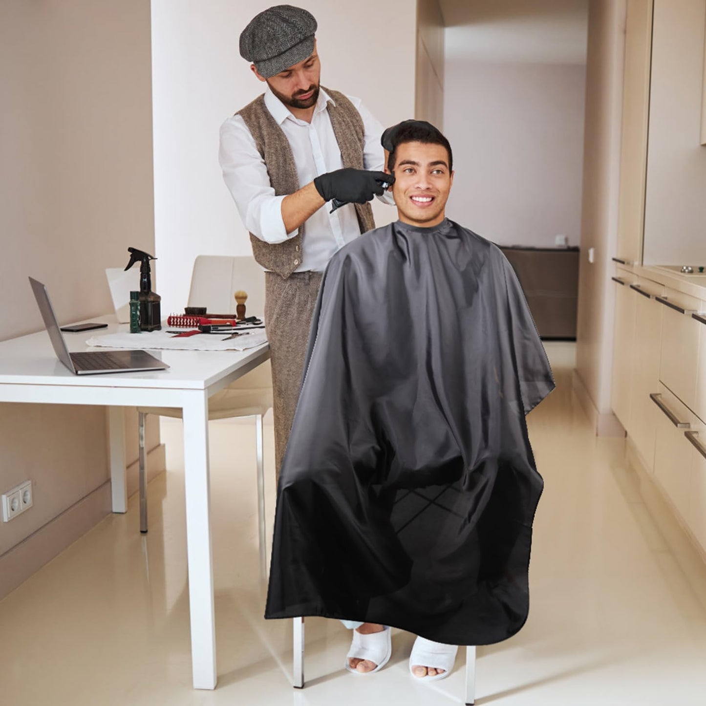 Omvoina Professional Hair Cutting Cape with Adjustable Snap Closure, Salon Barber Cape,Waterproof Hairdressing Salon Cape - 57" x 51"(Black) Beauty and Personal Care Omvoina