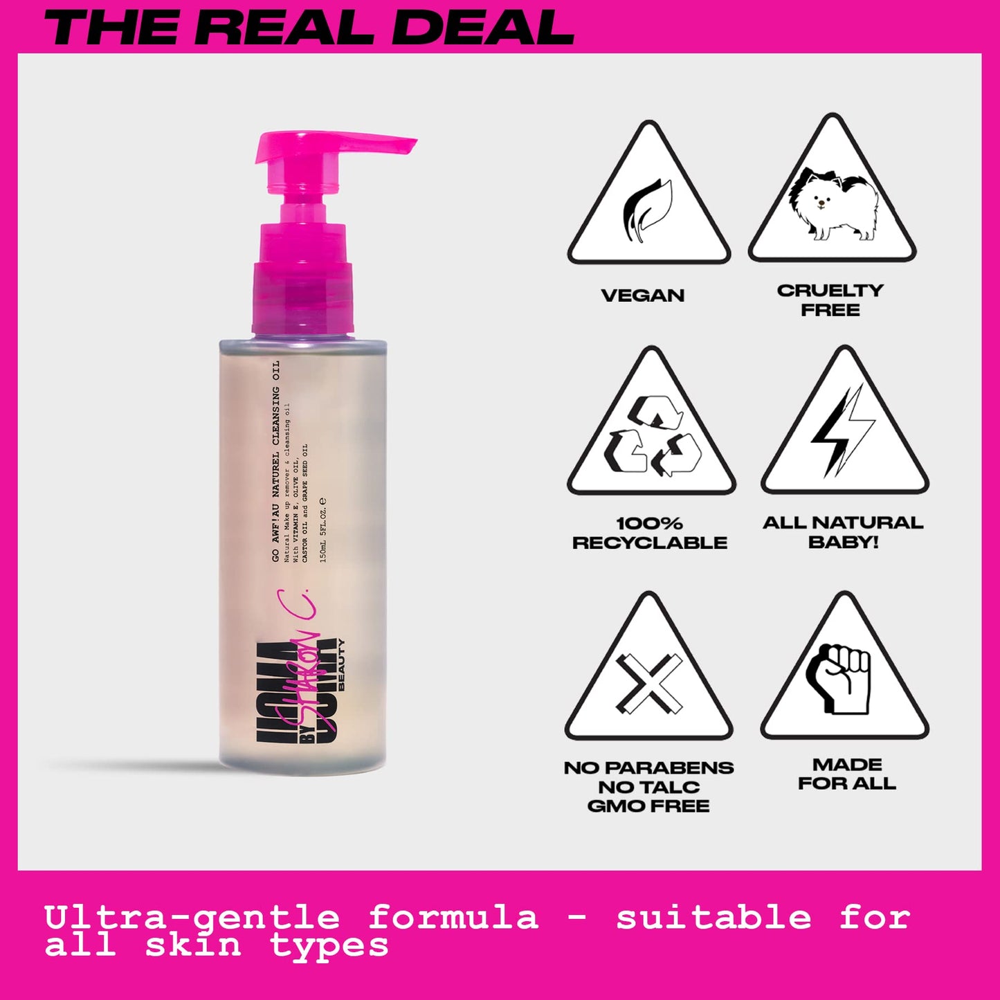 UOMA Cleansing Oil by Sharon C - Go Awf Au Naturel Cleansing Oil. Face Wash & Make Up Remover for All Skin Types, Hydrating Oil Cleanser with Natural