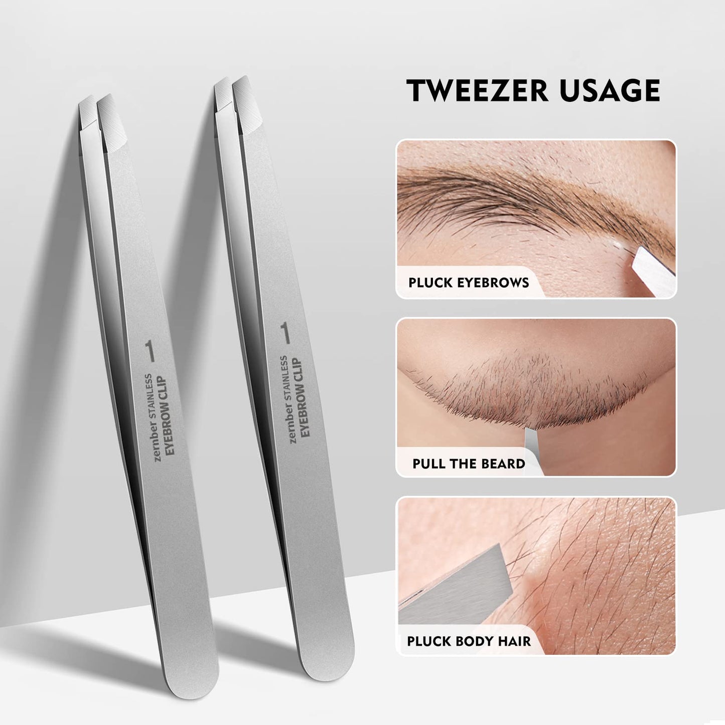 Tweezers Set - Professional Stainless Steel Slant Tweezers, Precision Tweezers Set for Shaping Eyebrows, Great Beauty Tools for Facial Hair, Ingrown Beauty and Personal Care ZERNBER