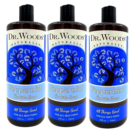 Dr. Woods Peppermint Liquid Castile Soap - Castile Soap with Pure Peppermint Oil, Body Wash for Men and Women, Contains Olive Oil, Natural Cleanser