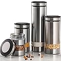 Le'raze Quality Stainless Steel Canister Set of 4 for Kitchen Counter with Glass Window & Airtight Lid - Food Storage Containers with Lids Airtight…