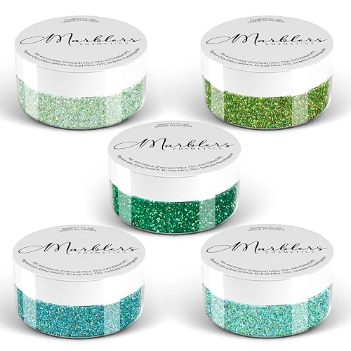 MARBLERS Cosmetic Grade Fine Glitter 5-Pack [Green Grin] 0.90oz (25g) | Non-Toxic | Vegan | Cruelty-Free | Eyeshadow, Nail Polish, Nail Art |