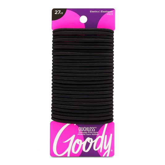 Goody Ouchless Women's Elastic Hair Ties - 27 Count, Black - 4MM for Medium Hair - Long-Lasting Braids, Ponytails, and More - Pain-Free Hair Beauty & Personal Care GOODY