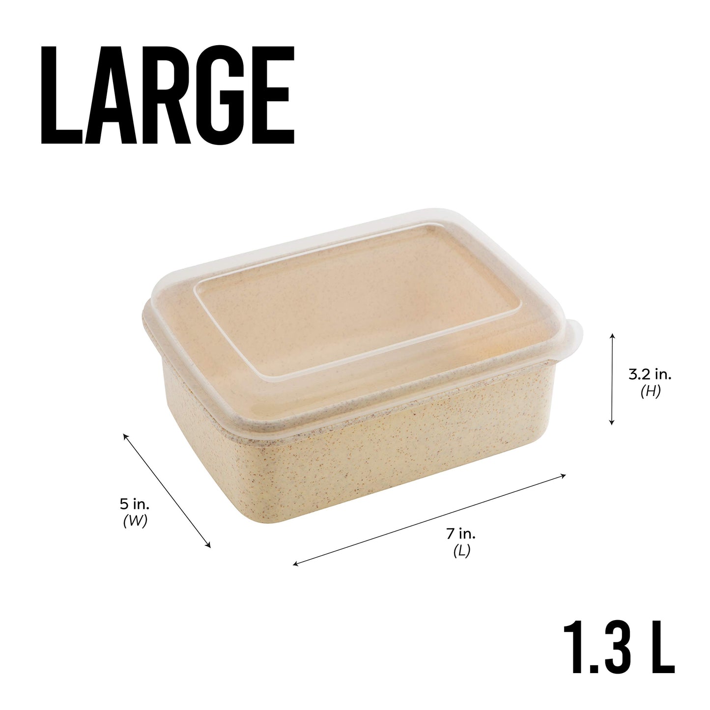Simplify 6 Piece Set Eco Wheat Plastic Food Storage Containers | Clear Lid | Meal Prep | Leftovers | Kitchen | Lunch | Natural | Rectangular | 3 Sizes