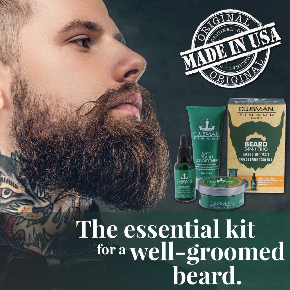 Clubman Pinaud 3-in-1 Beard Kit - Includes Conditioner, Beard Oil and Balm, Starter Kit for Men