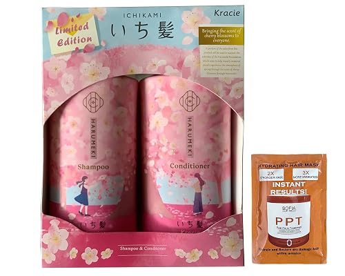 Limited Edition Ichikami Sakura & Cherry Blossom Shampoo and Conditioner Set, 2 Pieces, Pink and White