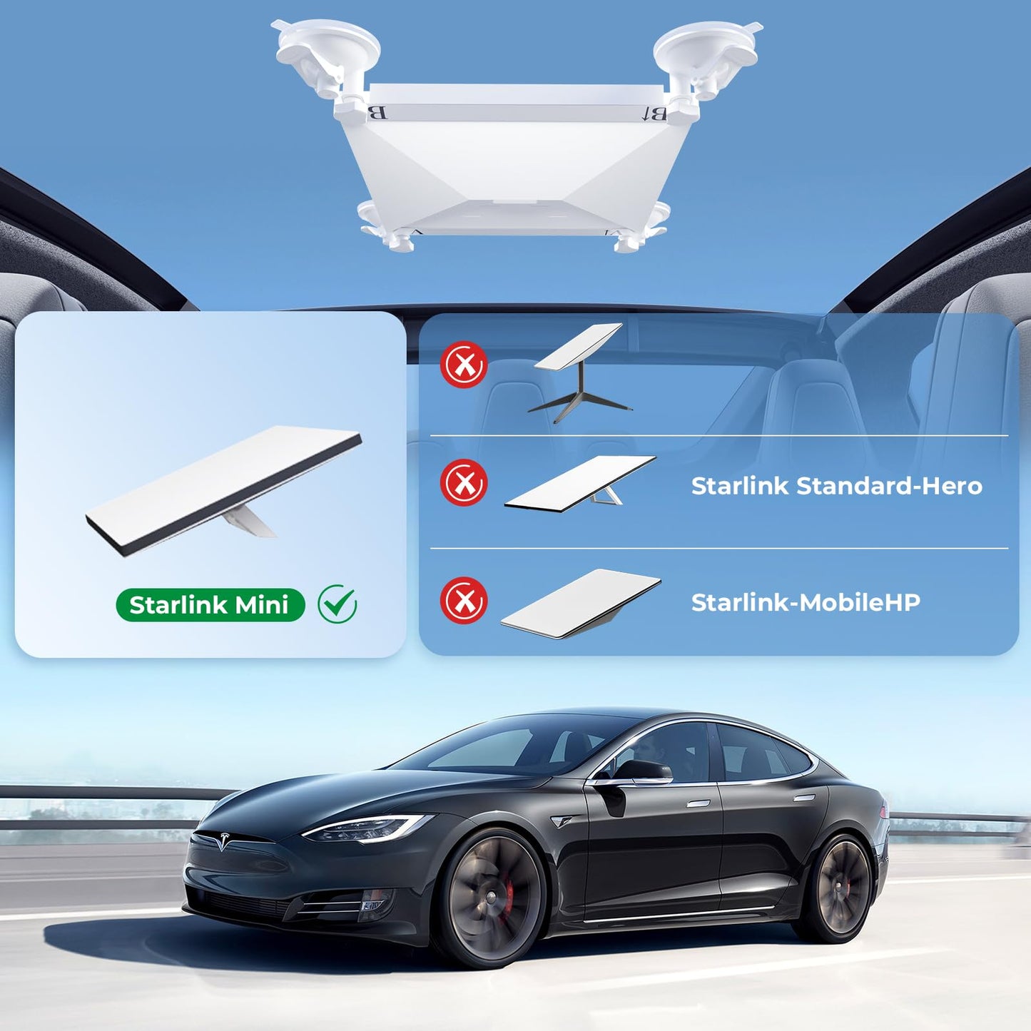 Starlink Mini Car Mount, Starlink Mini Accessories for Car Windows & Sunroofs, Secure Mounting Kit with 2 Spare Cups & Anti-Slip Pad,All-Weather…