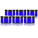 2 oz Cobalt Blue Heavy Wall Plastic Refillable Low Profile Jar with Black Lid (6 pack)