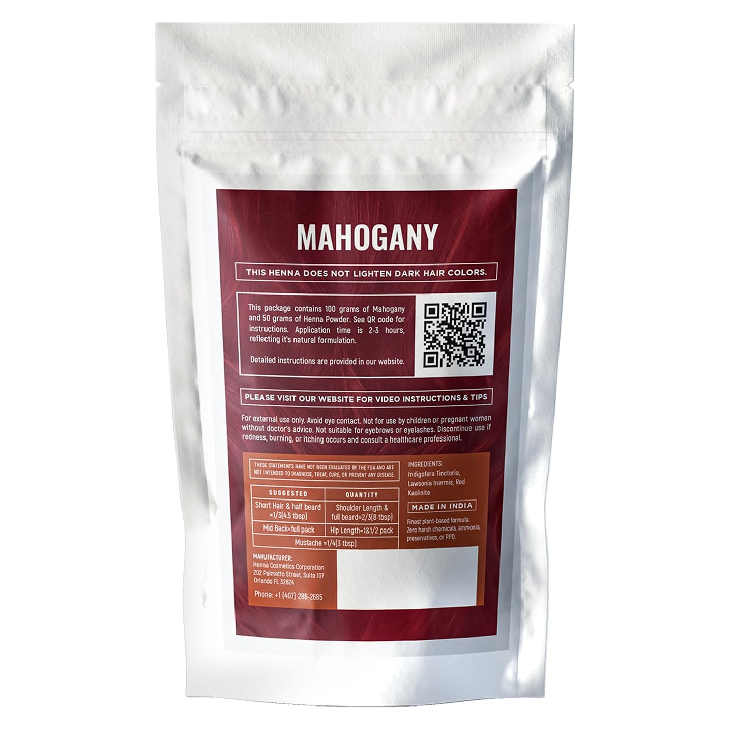 Henna Cosmetics Henna Hair Dye, Mahogany, 100g + Free 50g Henna