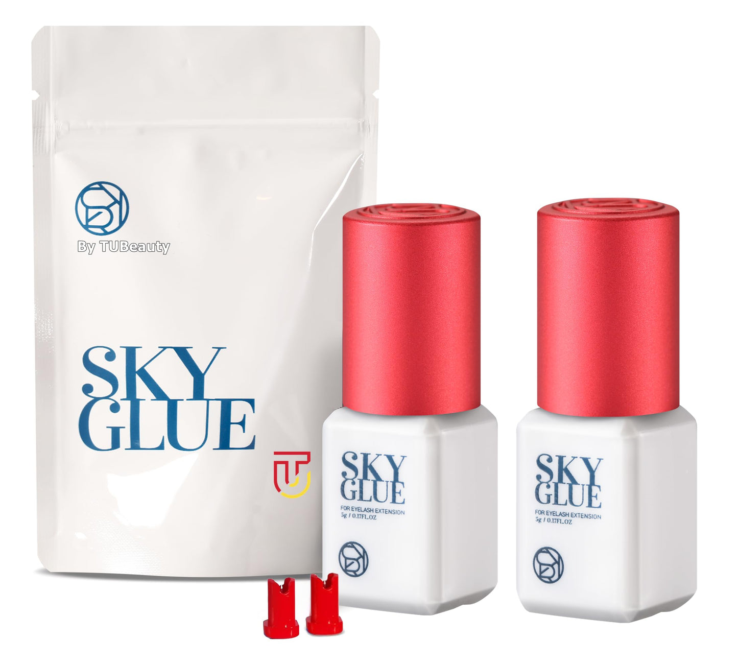 2 Bottles Sky Glue S+ for Eyelash Extension 5ml - Powerful Strong Professional Black Bonding Adhesive for Lash Extensions / 1-2s Fast Drying / 6-8