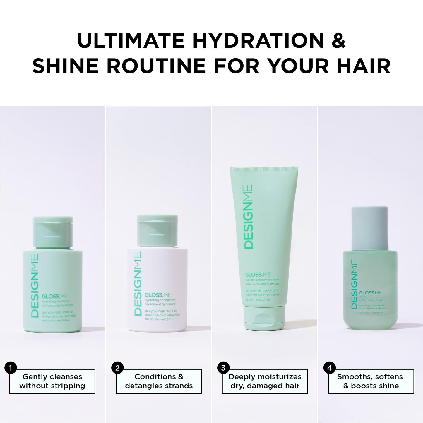 DESIGNME GLOSS.ME Hydration Kit |Moisturizing Shampoo, Conditioner, Mask & Hair Oil | With Argan Oil | For Dry & Frizzy Hair - Hydrating, Anti-Frizz