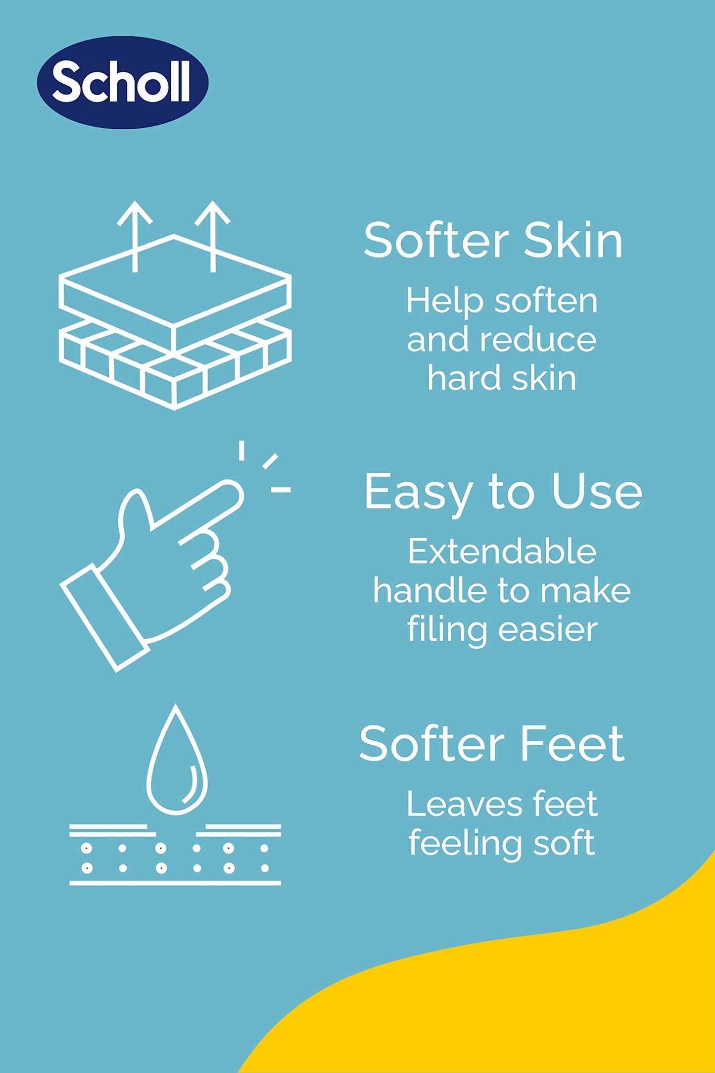Scholl Hard Skin Foot File - Double Action Footfile for Hard Skin Removal and Rough Skin Smoothing, Soft Grip Extendable Handle for Comfortable Use
