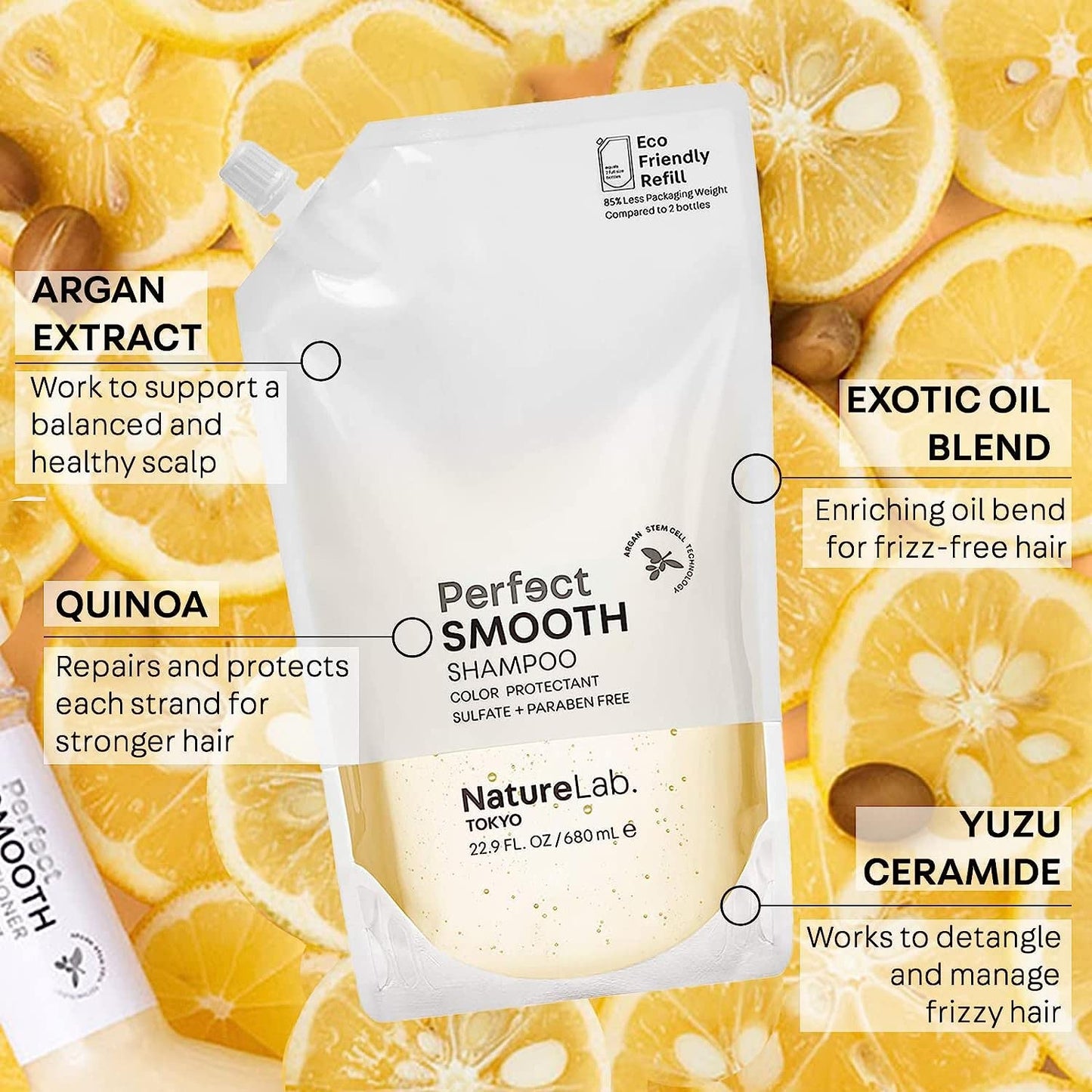 NatureLab.TOKYO Perfect Smooth Shampoo & Conditioner Duo - Japanese Shampoo & Conditioner for Dry, Frizzy Hair - Calms Scalp & Tames Strands