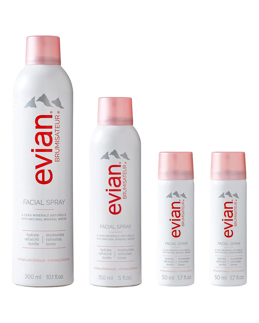 BRUMISATEUR Evian Facial Spray 24/7 Kit - Hydrating Mineral Water Mist for Face & Skin - Refreshes Makeup, Sets, & Tones - Travel-Friendly Sizes